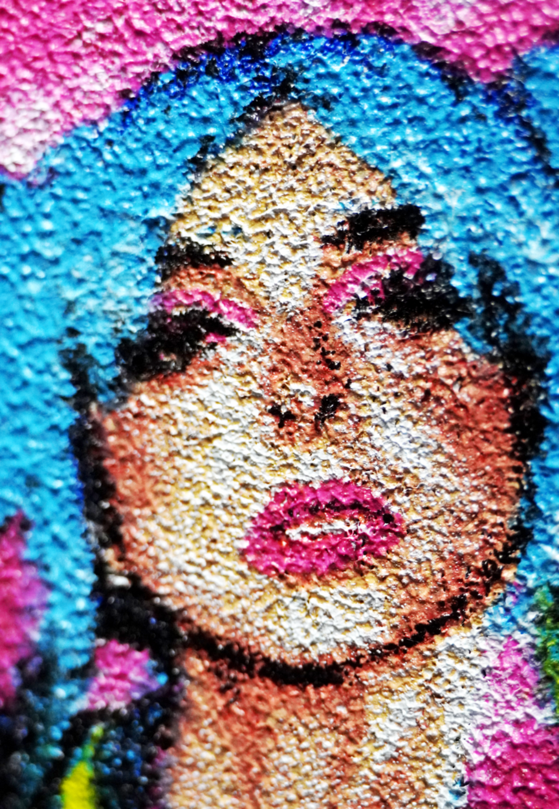 Simulated process, screenprint, hoodie, Close-up of a colorful, photorealistic face using a simulated process print for a hoodie