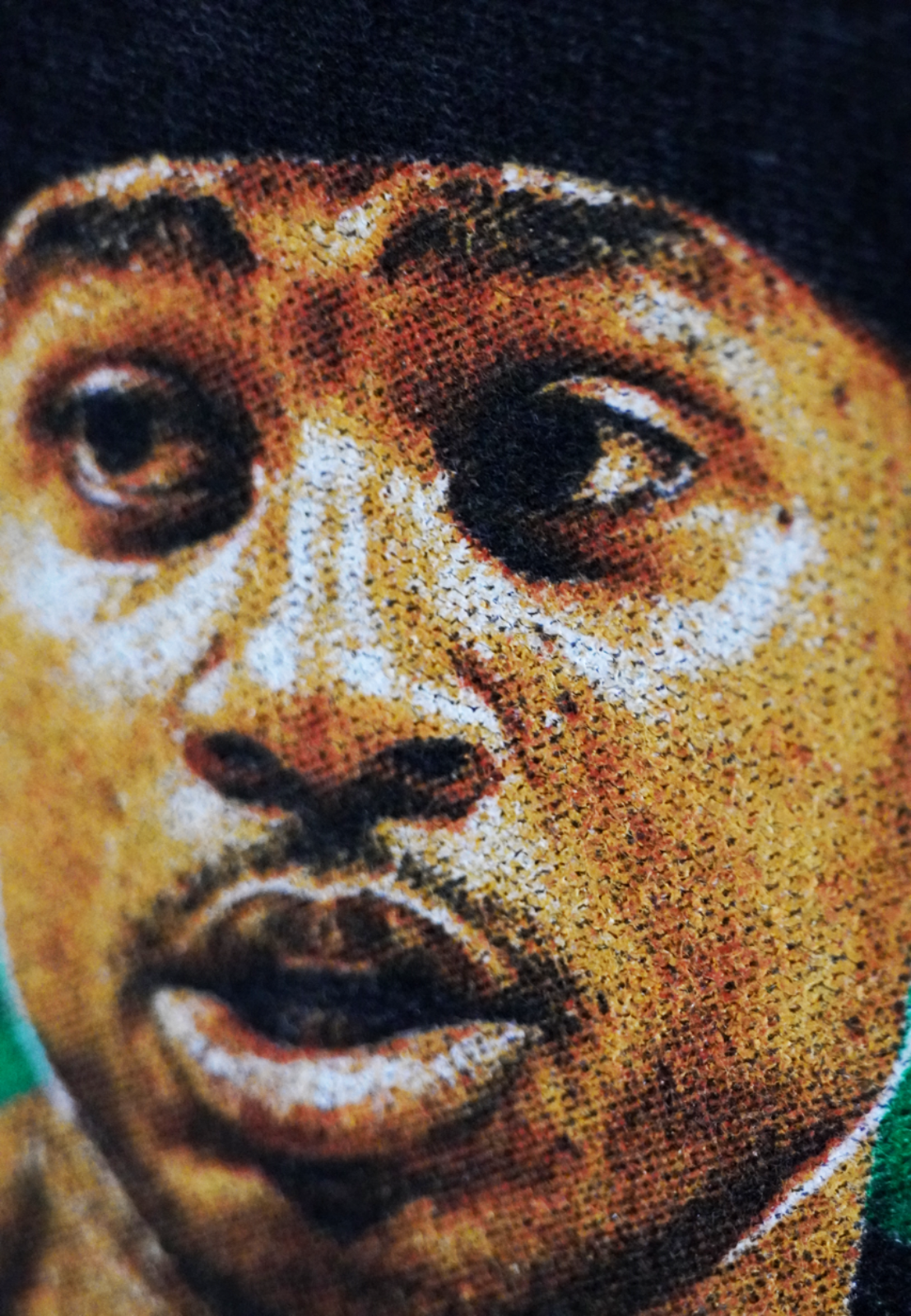 Photorealistic, Screenprint, Simulated Process, Close-up of a person's face using simulated process